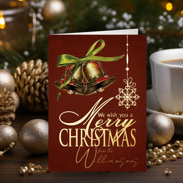 Feliz Navidad Deseos Retro Relieve metalizado dora (Elegant vintage merry Christmas Card personalized holiday card with name)