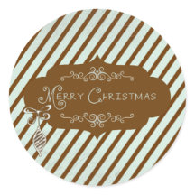 Feliz Navidad Diagonal Stripe Round Pegatina