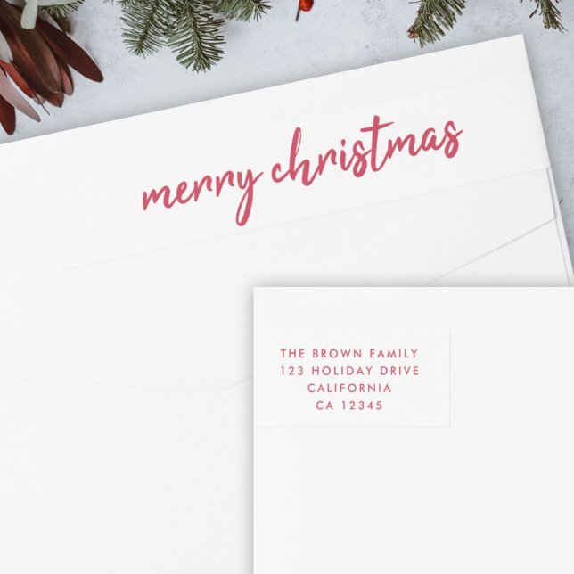 Feliz Navidad | Dirección de devolución de tipogra (Modern Merry Christmas wrap around label by Guava for elegant holiday mail, cards & envelopes )