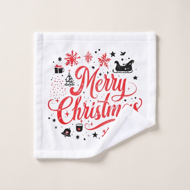 Feliz Navidad Diseño moderno | Blanco y rojo (Toallita)