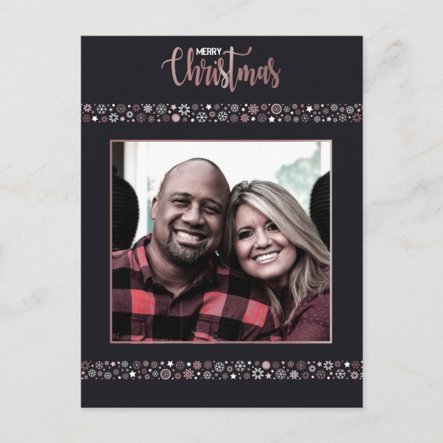 Feliz Navidad dorado rosado de copos de nieve gris (Anverso)