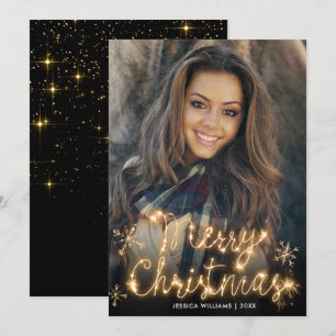 Feliz Navidad Dorado Sparkle Script Fofo Saludo