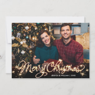 Feliz Navidad Dorado Sparkle Script Fofo Saludo