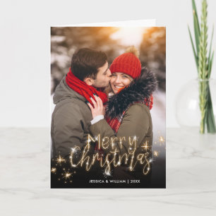 Feliz Navidad Dorado Sparkle Script Fofo Saludo