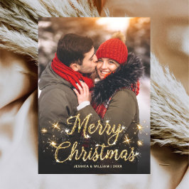 Feliz Navidad Dorado Sparkle Script Fofo Saludo