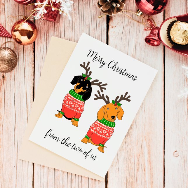 Feliz Navidad Dos Decorados Dachshunds (Funny Dachshund Christmas Cards from Couple)