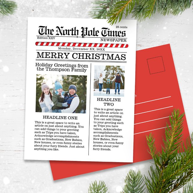Feliz Navidad Dos Fotografía De Whimsical Fun News (Christmas whimsical cute photo card with a fun Newspaper theme.)