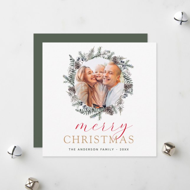 Feliz Navidad Dusty Blue Photo Holiday (Anverso/Reverso In Situ)