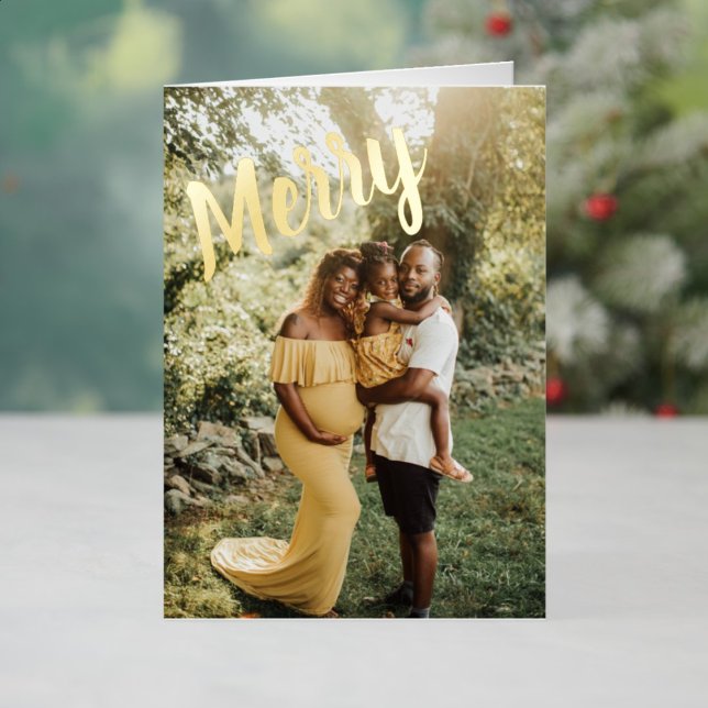 Feliz Navidad Elegante 6 Foto doblada (Merry Christmas Elegant 6 Photo Folded Foil Holiday Card)
