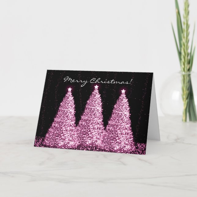 Feliz Navidad Elegante Árboles de espuma rosa (Anverso)