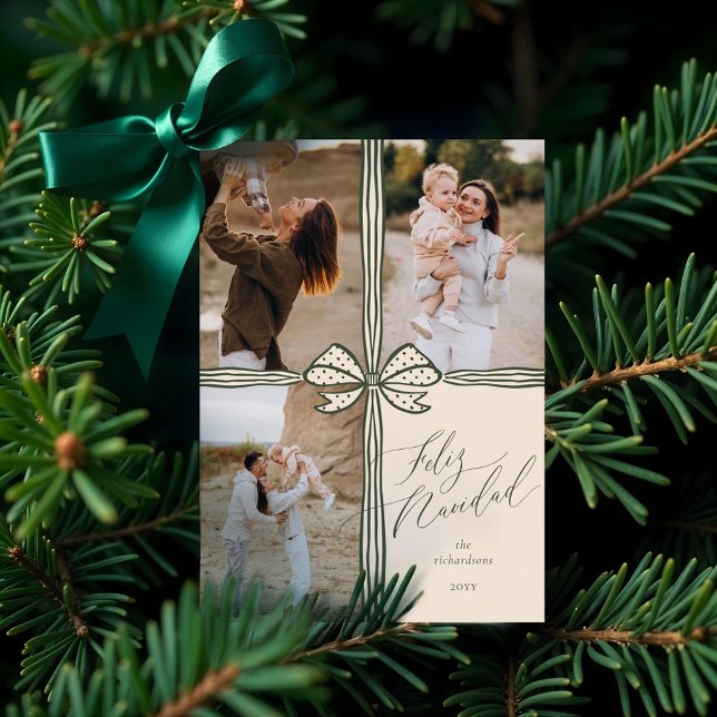 Feliz Navidad elegante Collage de fotos de vacacio (Feliz Navidad Elegant Holiday Bow Photo Collage)