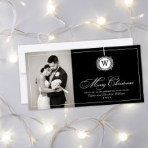 Feliz Navidad Elegante foto de Monograma Negro