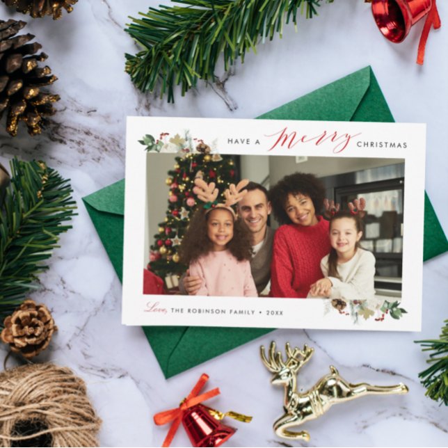 feliz navidad elegante foto floral tarjeta de vaca (Subido por el creador)