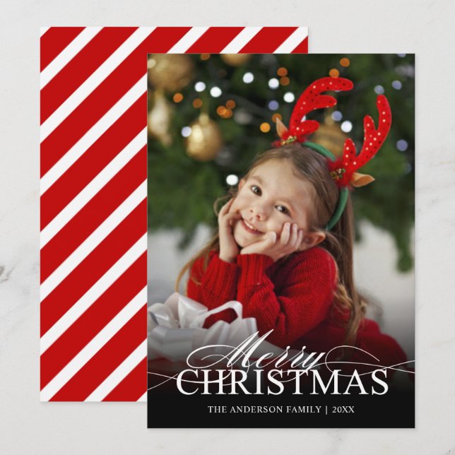 Feliz Navidad Elegante Guión Guión Blanco Sobrepos (Anverso / Reverso)