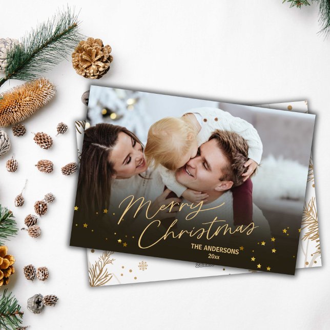 Feliz Navidad elegante moderno 1 foto familiar lin (Front/Back )