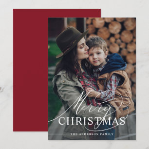 Feliz Navidad Elegante Script Foto Merlot Rojo