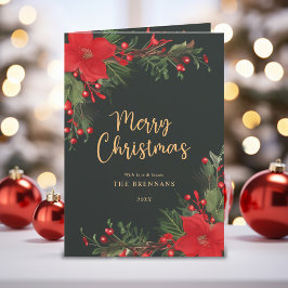 Feliz Navidad Elegante Verde Rojo Botánico