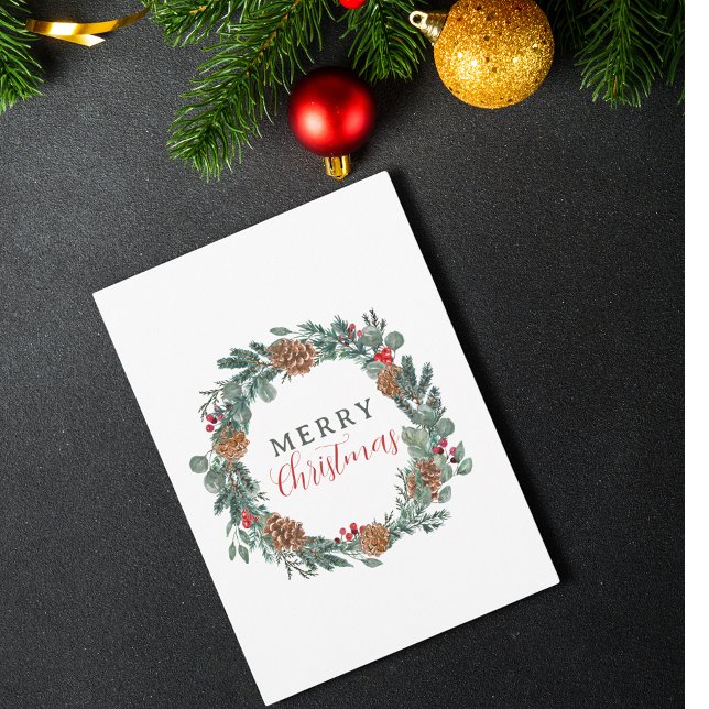 Feliz Navidad Elegante Wreath No Fotográfico (Merry Christmas Elegant Non-Photo Wreath Christmas Card)
