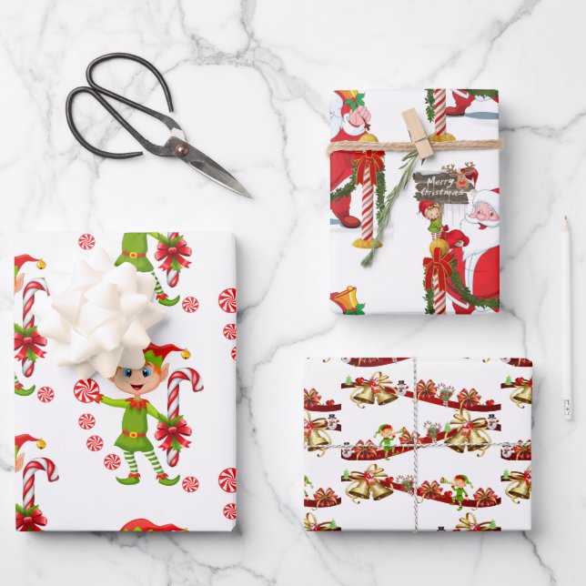 Feliz Navidad Elf Santa Hojas de Papel de Envoltur (Anverso)
