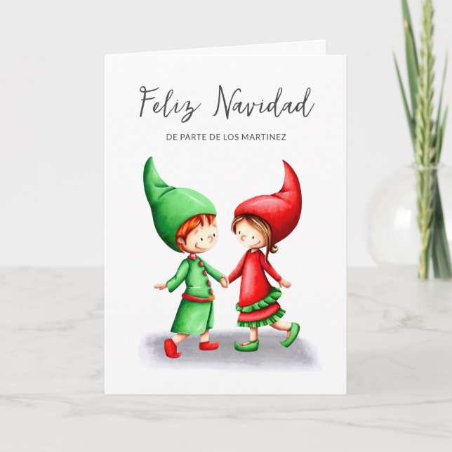 Feliz Navidad Elves - Tarjeta de Navidad española (Anverso)