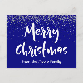 Feliz Navidad en blanco sobre confeti azul marino 