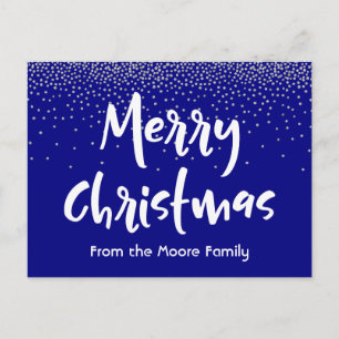 Feliz Navidad en blanco sobre confeti azul marino 