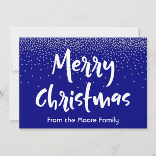 Feliz Navidad en blanco sobre confeti azul marino 
