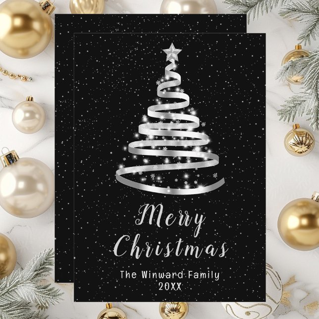 Feliz Navidad en el Árbol de Cinta Plata y Negro (Subido por el creador)