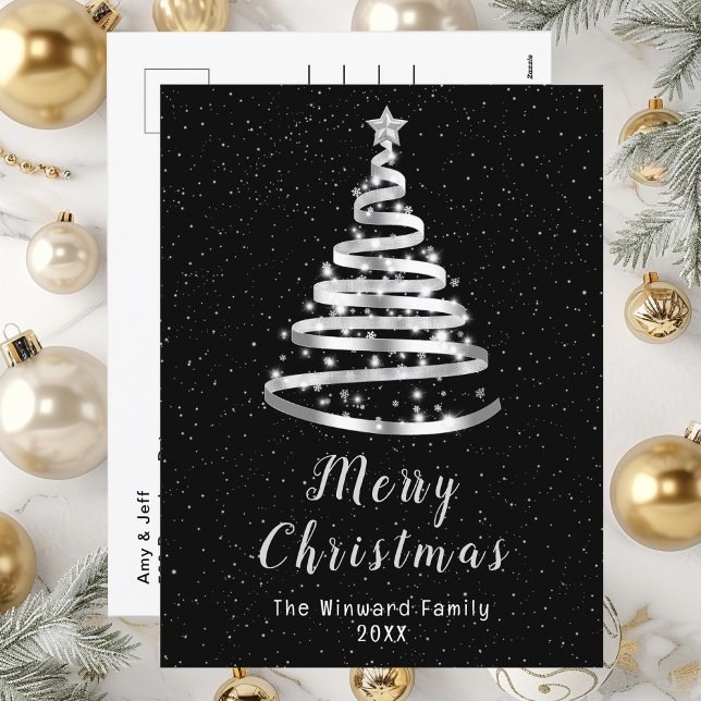 Feliz Navidad en el Árbol de Cinta Plata y Negro (Subido por el creador)