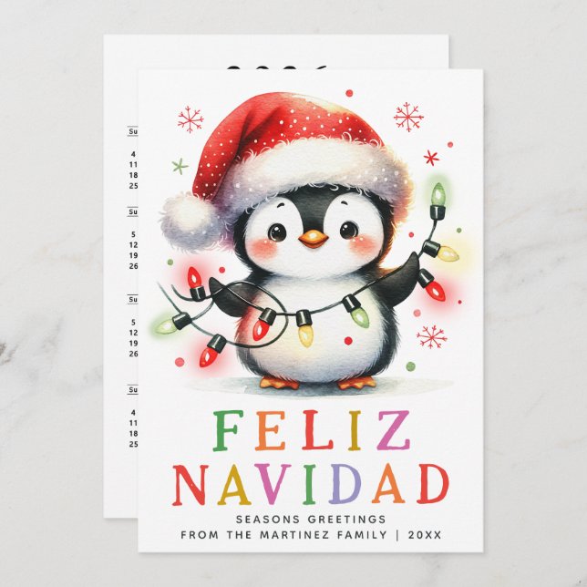 Feliz Navidad en español: Navidades pingüinos (Anverso / Reverso)