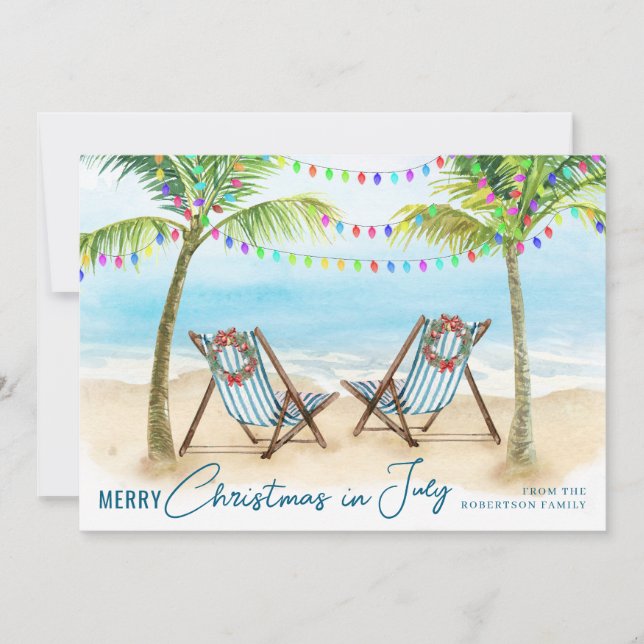 Feliz Navidad en Julio Palmeras de Playa Tropical (Anverso)