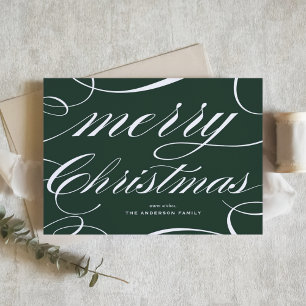 Feliz Navidad en letra elegante verde con floritur