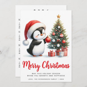 Feliz Navidad en los pingüinos blancos y rojos