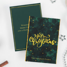 Feliz Navidad en Verde y Dorado Letra Elegante