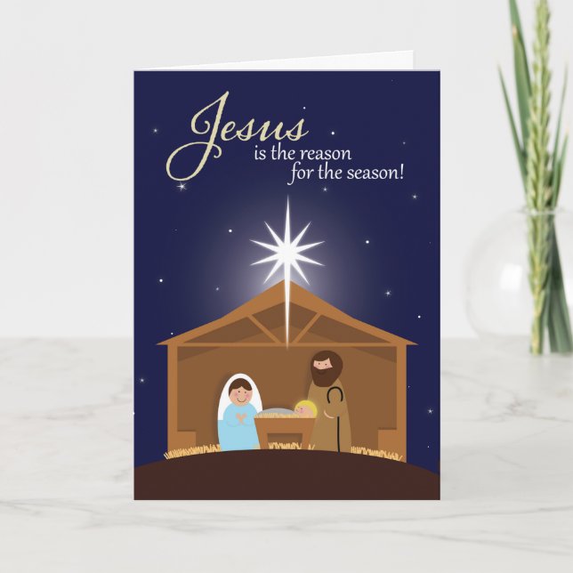 Feliz Navidad Escena de la Natividad Ilustrada (Anverso)