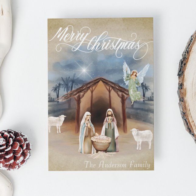 Feliz Navidad Escena de Naciminto de Acuarela (Subido por el creador)