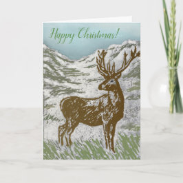 Feliz Navidad Escocés Deer Snowy Glen Linocut