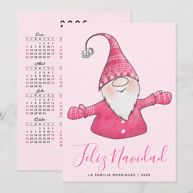 Feliz Navidad Español 2025 Calendario Rosa (Anverso / Reverso)