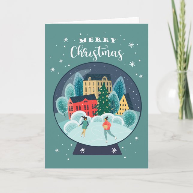 Feliz Navidad | Esquiadores Navideños Globo de Nie (Anverso)