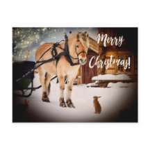 Feliz Navidad estrellada granja nocturna con nieve