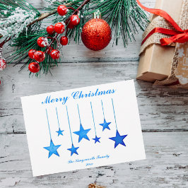 Feliz Navidad estrellas azules con tarjeta plana d