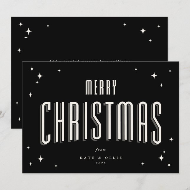 Feliz Navidad Estrellas Retro Planas Negras (Anverso / Reverso)