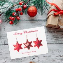 Feliz Navidad Estrellas Rojas con tarjeta plana de