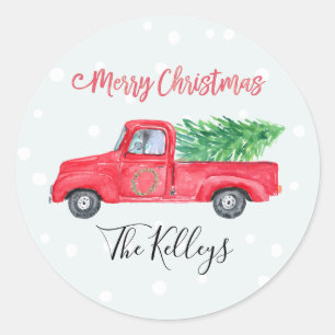 Feliz Navidad   Etiqueta de regalo de camión rojo 
