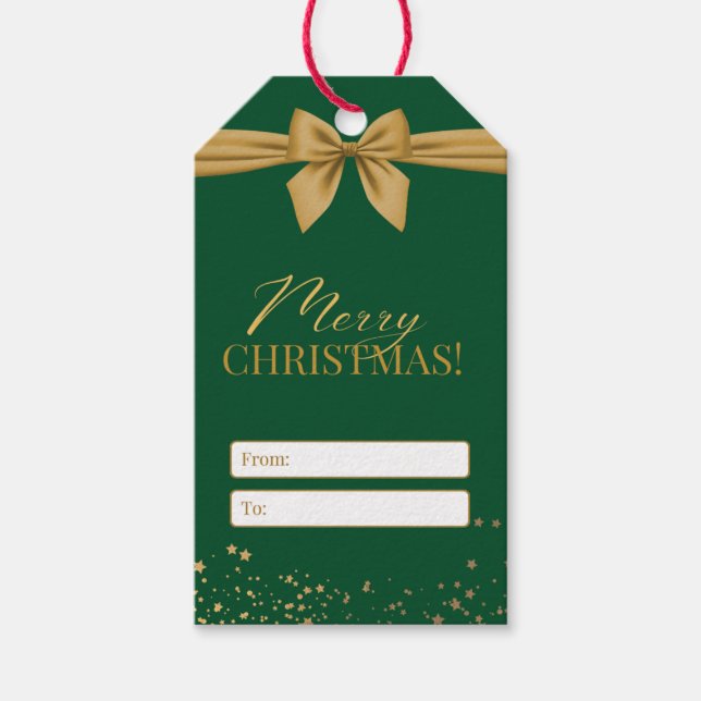 Feliz navidad etiqueta de regalo de oro rojo verde (Anverso)