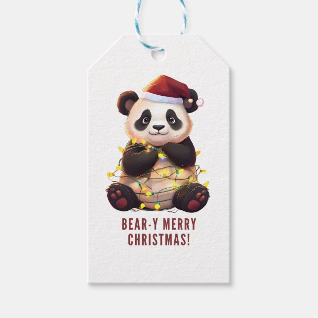 ¡Feliz Navidad! Etiqueta de regalo de Panda de jug (Anverso)