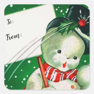 Feliz Navidad   Etiqueta de regalo Retro Snowman