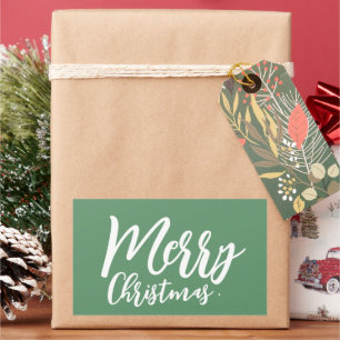 Feliz Navidad Etiquetas Verdes Escritura Blanca