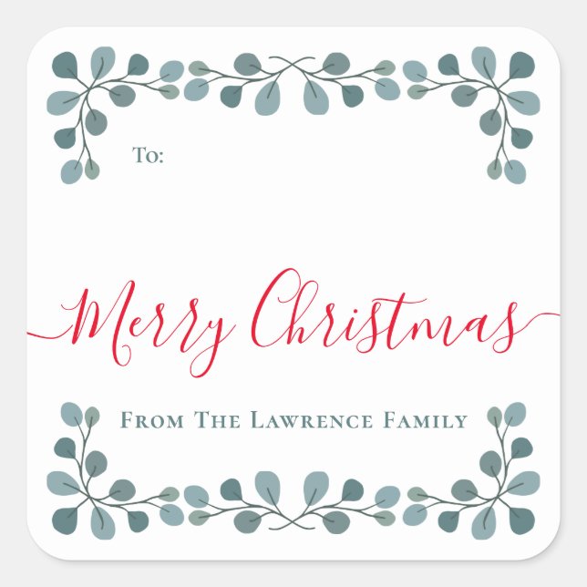Feliz Navidad Eucalyptus deja etiqueta de regalo n (Anverso)