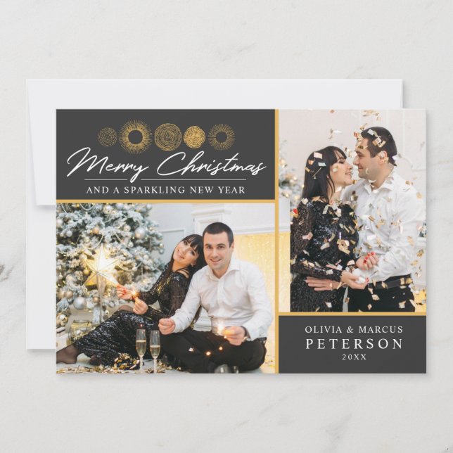 Feliz Navidad Explosión Dorada Retro Foto Felicita (Anverso)